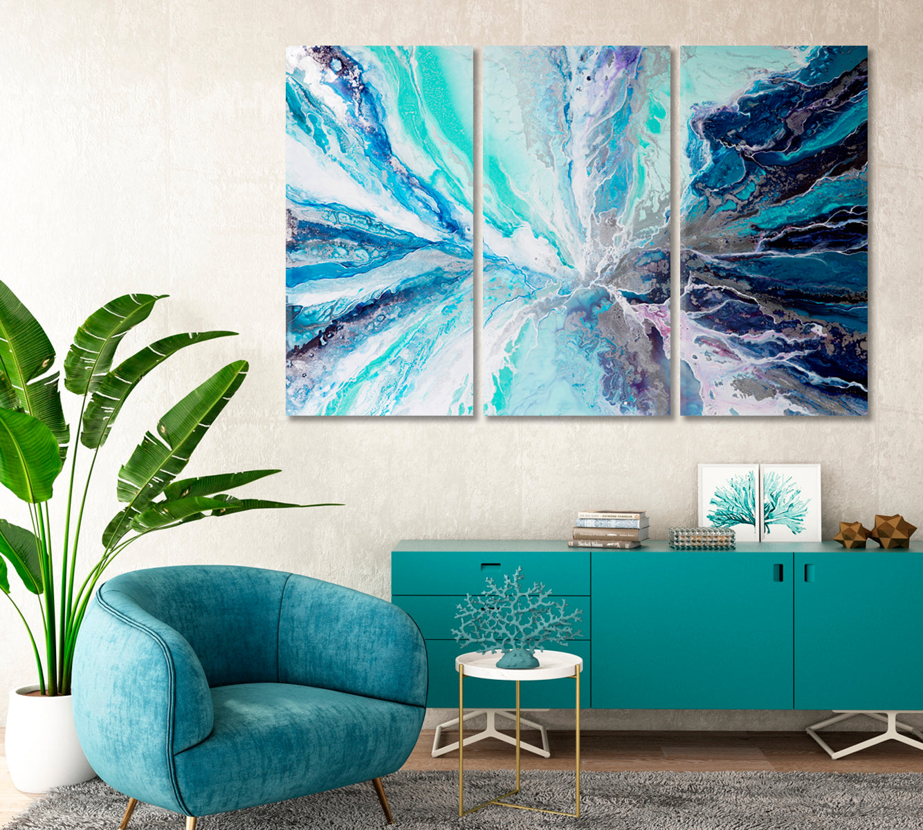 Stunning Light Blue and Dark Blue Abstract Marble Shapes Canvas Print-Canvas Print-CetArt-1 Panel-24x16 inches-CetArt