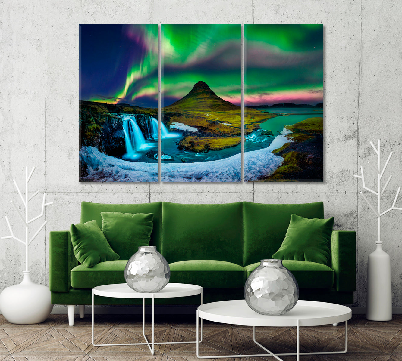 Kirkjufell Mountain with Northern Lights Iceland Canvas Print-Canvas Print-CetArt-1 Panel-24x16 inches-CetArt