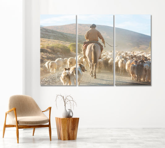 Gauchos Herding a Herd of Goats Canvas Print-Canvas Print-CetArt-1 Panel-24x16 inches-CetArt