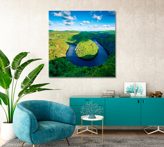 Horseshoe Shaped Vltava River Czech Republic Canvas Print-Canvas Print-CetArt-1 panel-12x12 inches-CetArt