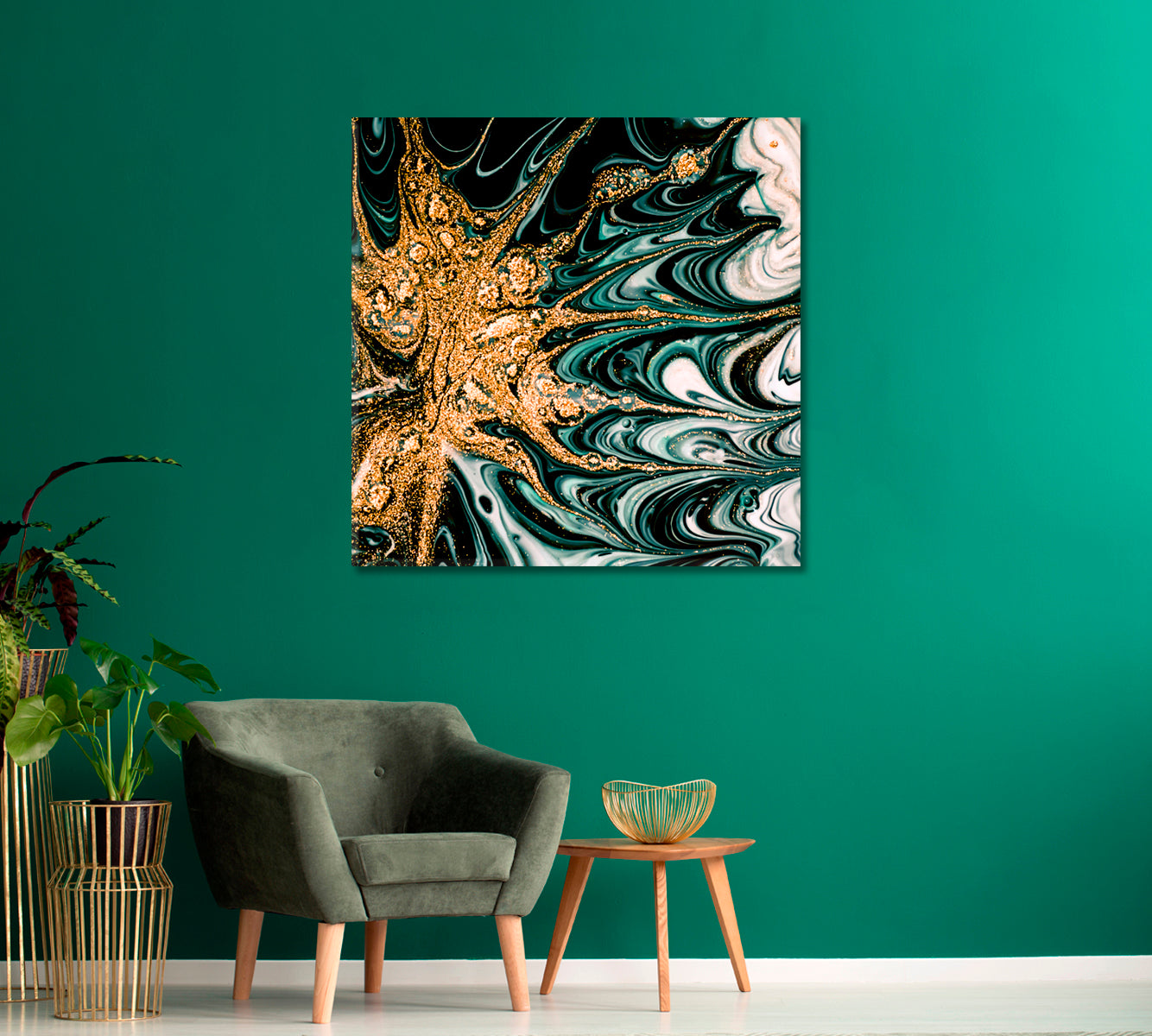 Abstract Green Marble Curls Canvas Print-Canvas Print-CetArt-1 panel-12x12 inches-CetArt