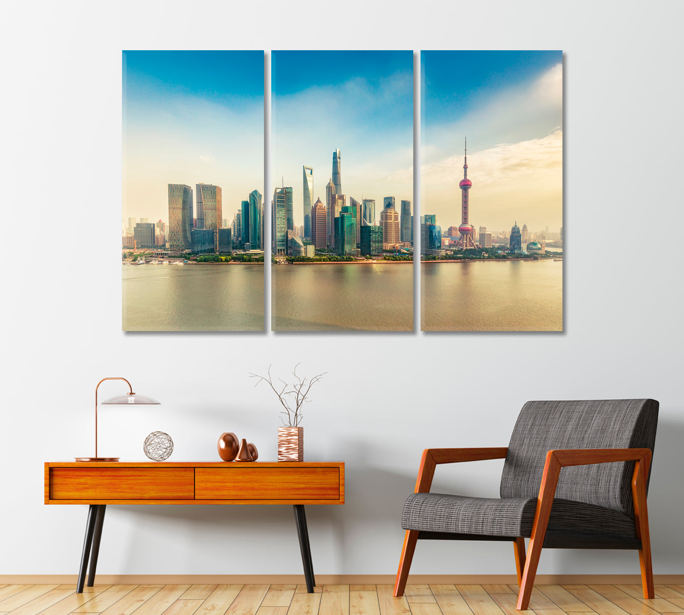 Shanghai Skyline with Skyscrapers and Huangpu River China Canvas Print-Canvas Print-CetArt-1 Panel-24x16 inches-CetArt