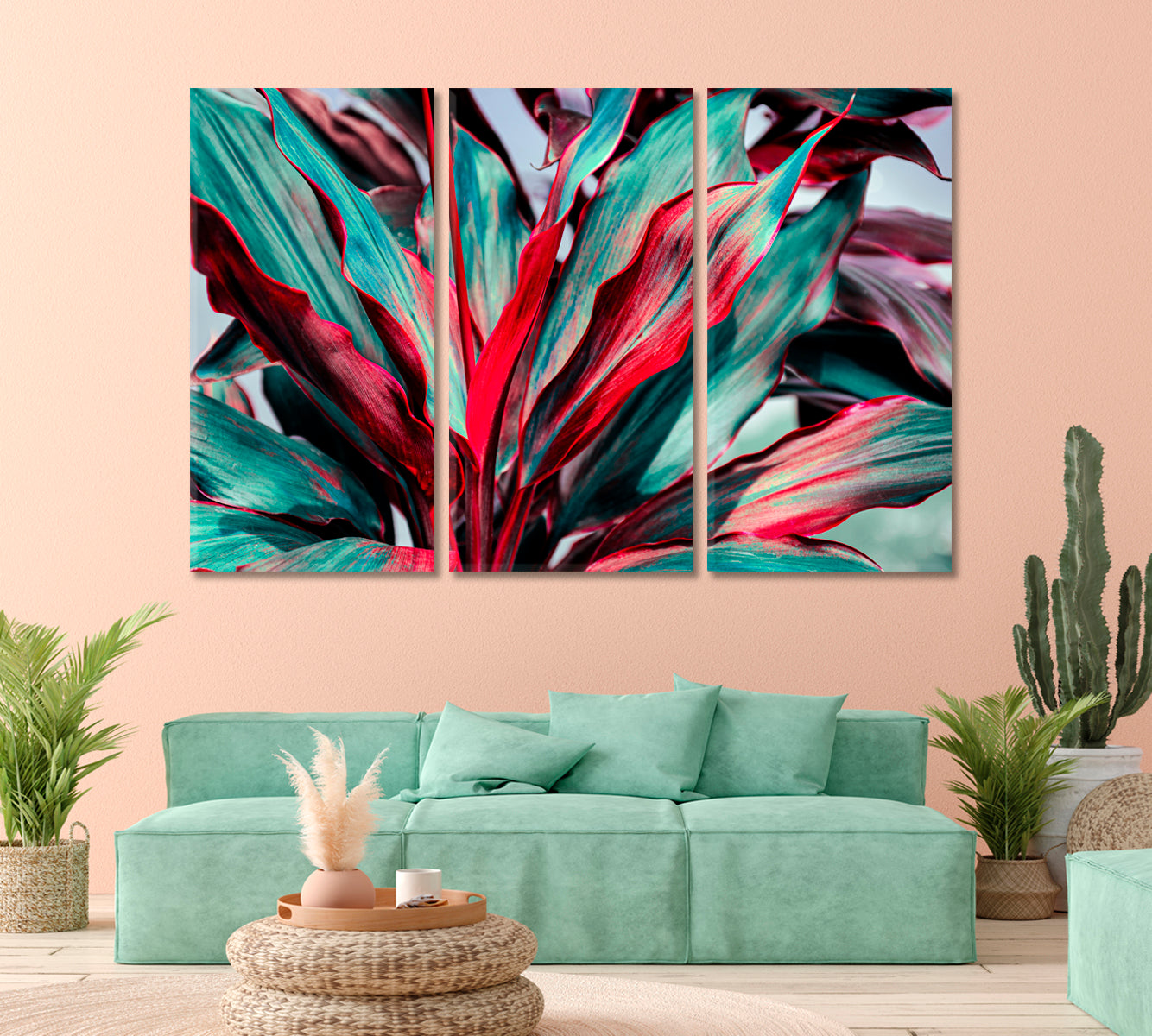 Red And Green Tropical Leaves Canvas Print-Canvas Print-CetArt-1 Panel-24x16 inches-CetArt