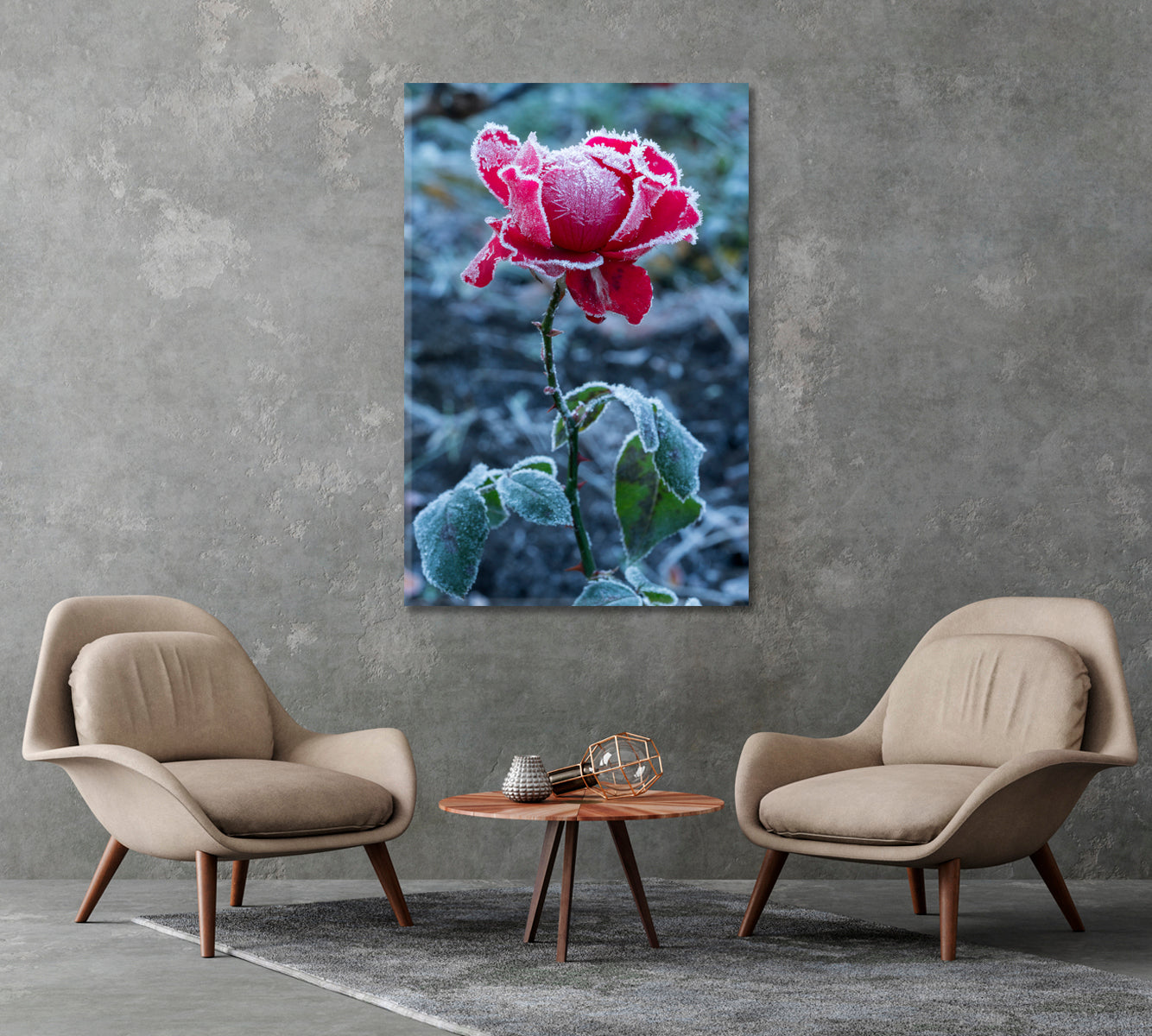 Frosty Red Rose Canvas Print-Canvas Print-CetArt-1 panel-16x24 inches-CetArt