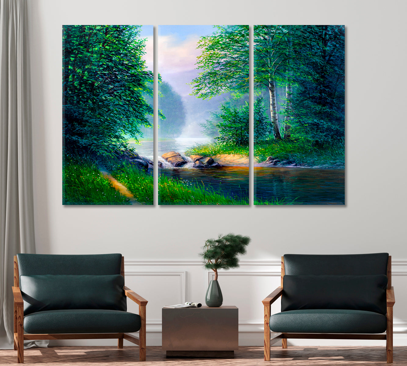 Beautiful Summer Forest with Waterfall Canvas Print-Canvas Print-CetArt-1 Panel-24x16 inches-CetArt