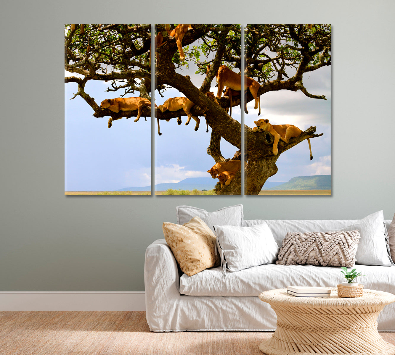 Lion Family on Tree Serengeti Tanzania Canvas Print-Canvas Print-CetArt-1 Panel-24x16 inches-CetArt