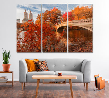 Bow Bridge in Central Park in Autumn NY Canvas Print-Canvas Print-CetArt-1 Panel-24x16 inches-CetArt