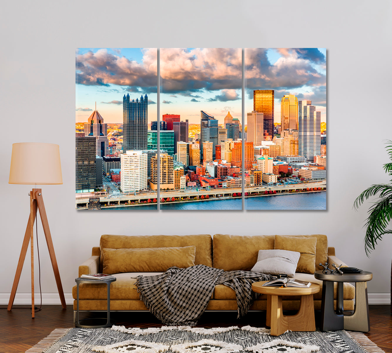 Pittsburgh Downtown under a Warm Sunset Light USA Canvas Print-Canvas Print-CetArt-1 Panel-24x16 inches-CetArt