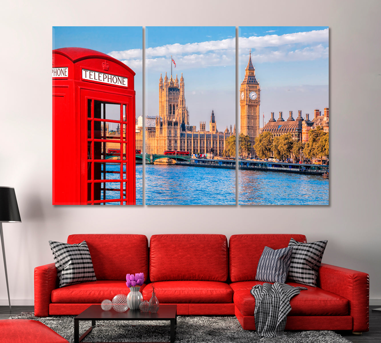 London Symbols Big Ben and Red Phone Booth UK Canvas Print-Canvas Print-CetArt-1 Panel-24x16 inches-CetArt