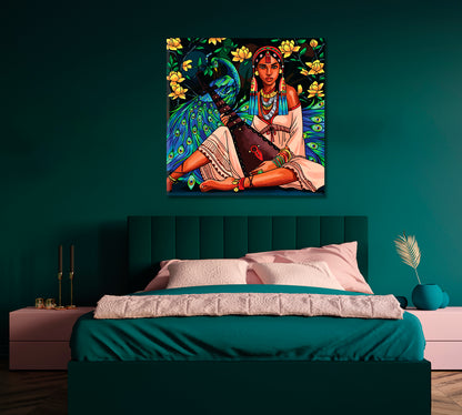 Beautiful Oriental Girl with a Musical Instrument Canvas Print-Canvas Print-CetArt-1 panel-12x12 inches-CetArt