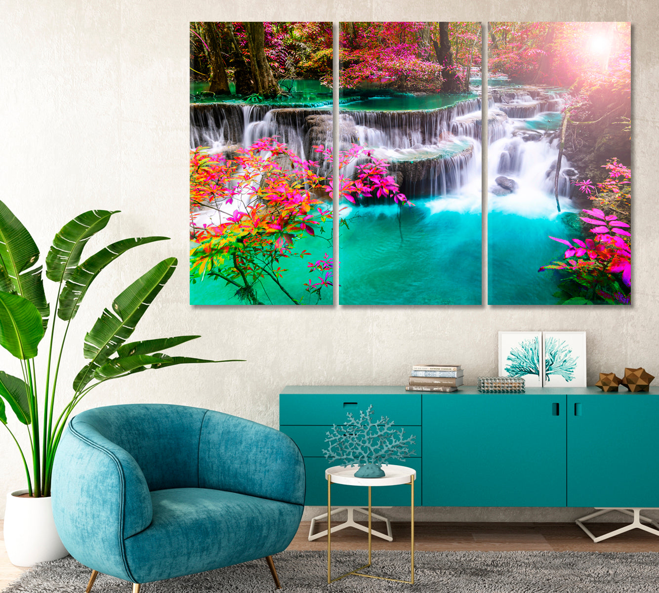 Huay Mae Khamin Waterfall in Forest Kanchanaburi Canvas Print-Canvas Print-CetArt-1 Panel-24x16 inches-CetArt