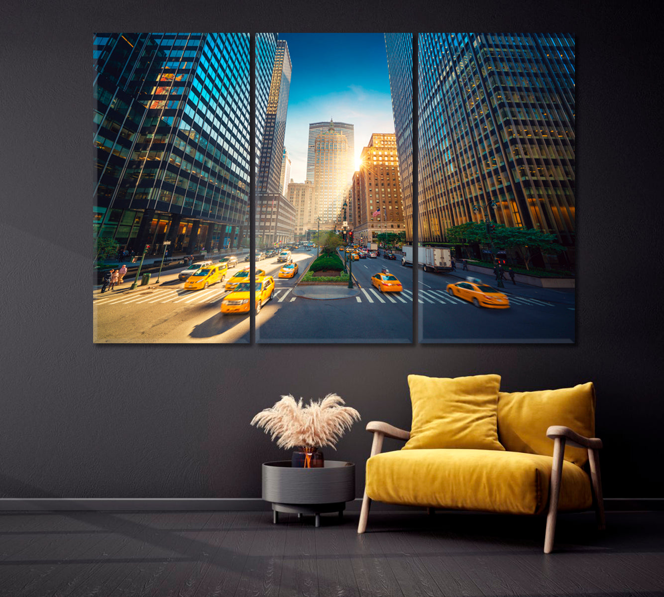 New York Skyscrapers and the Famous Yellow Taxi Cars Canvas Print-Canvas Print-CetArt-1 Panel-24x16 inches-CetArt