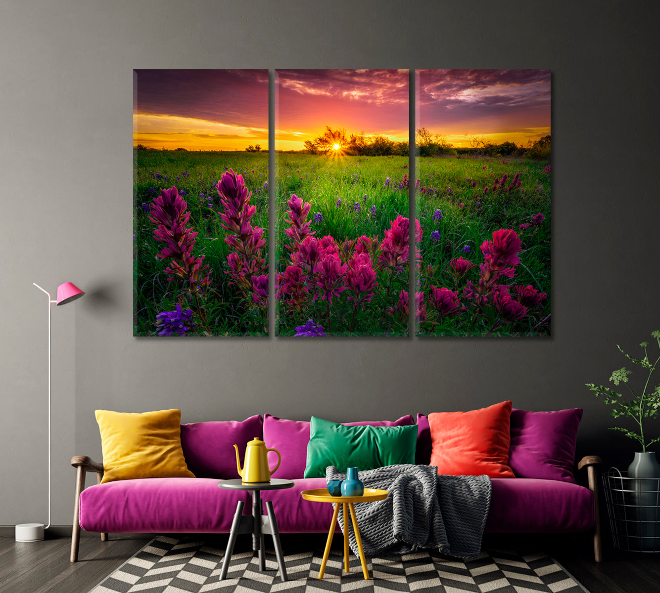 Texas Indian Paintbrush with Bluebonnets Canvas Print-Canvas Print-CetArt-1 Panel-24x16 inches-CetArt