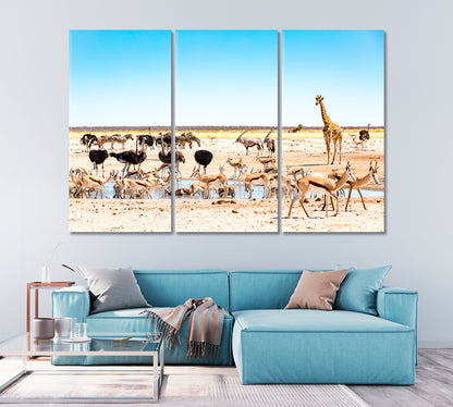 Wild Animals at Waterhole M'bari Etosha National Park Canvas Print-Canvas Print-CetArt-1 Panel-24x16 inches-CetArt