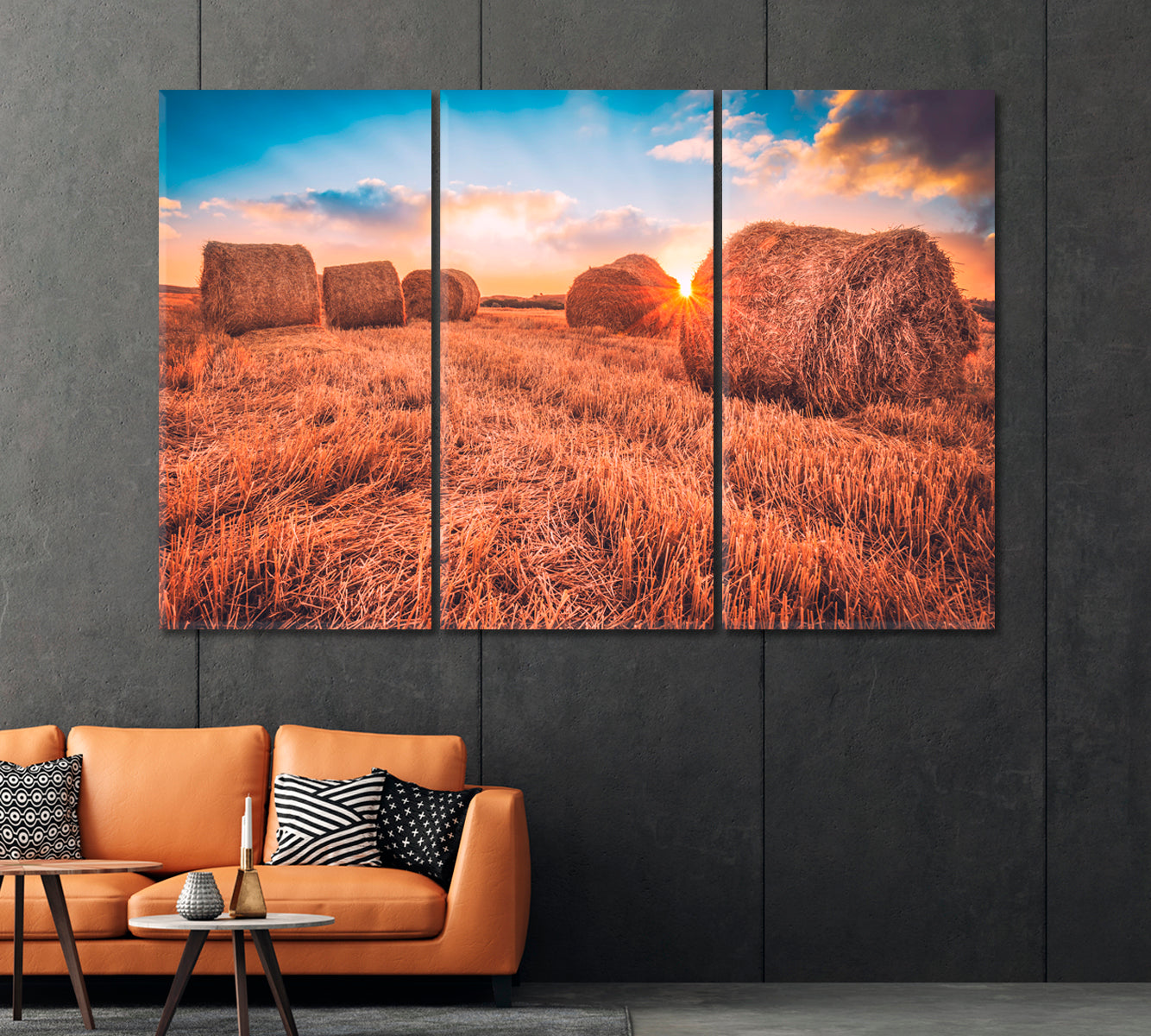 Hay Bales in Field Canvas Print-Canvas Print-CetArt-1 Panel-24x16 inches-CetArt