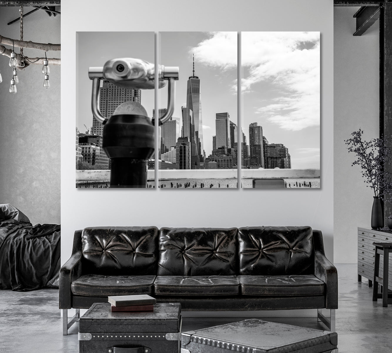 Black And White Manhattan New York Canvas Print-Canvas Print-CetArt-3 Panels-36x24 inches-CetArt