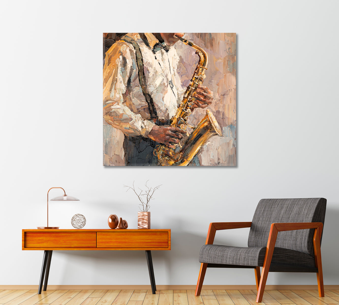 Jazzman Playing Saxophone Canvas Print-Canvas Print-CetArt-1 panel-12x12 inches-CetArt