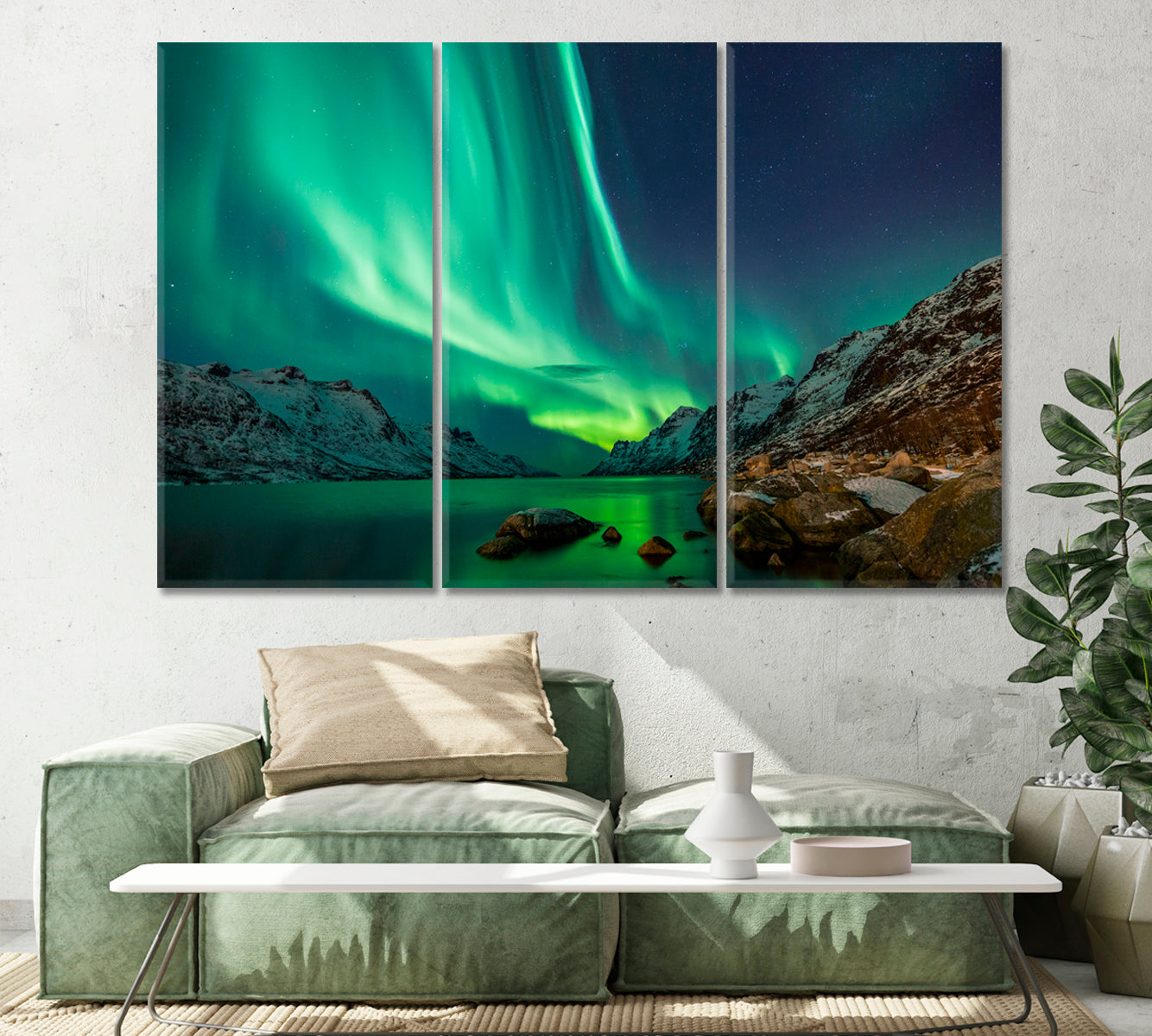 Northern Lights over the Rocky Coast Canvas Print-Canvas Print-CetArt-1 Panel-24x16 inches-CetArt