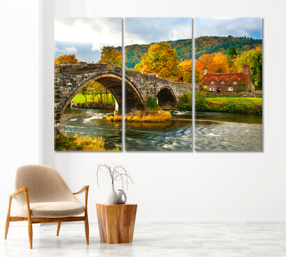 Autumn Landscape with Llanrwst Bridge UK Canvas Print-Canvas Print-CetArt-1 Panel-24x16 inches-CetArt