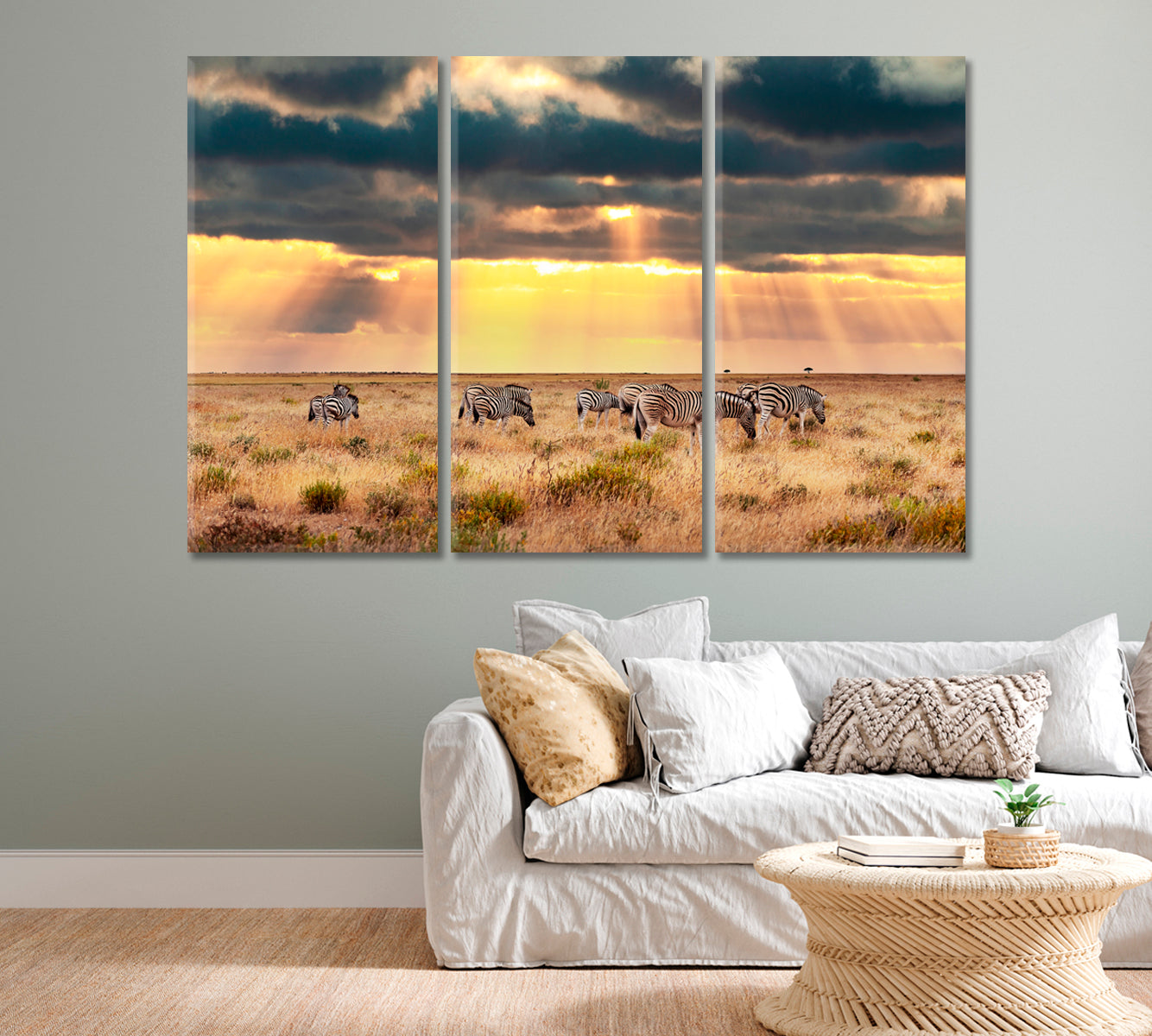 African Zebras Graze on Dry Savannah Pastures Canvas Print-Canvas Print-CetArt-1 Panel-24x16 inches-CetArt