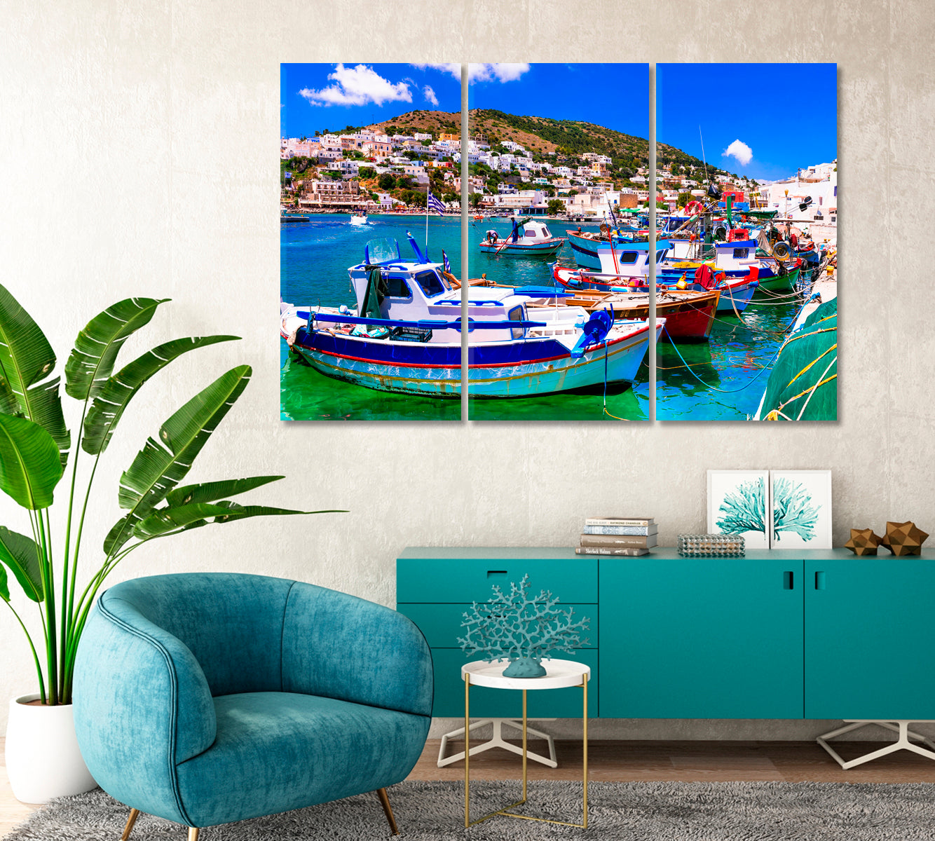 Fishing Village with Boats Leros Island Dodecanese Greece Canvas Print-Canvas Print-CetArt-1 Panel-24x16 inches-CetArt