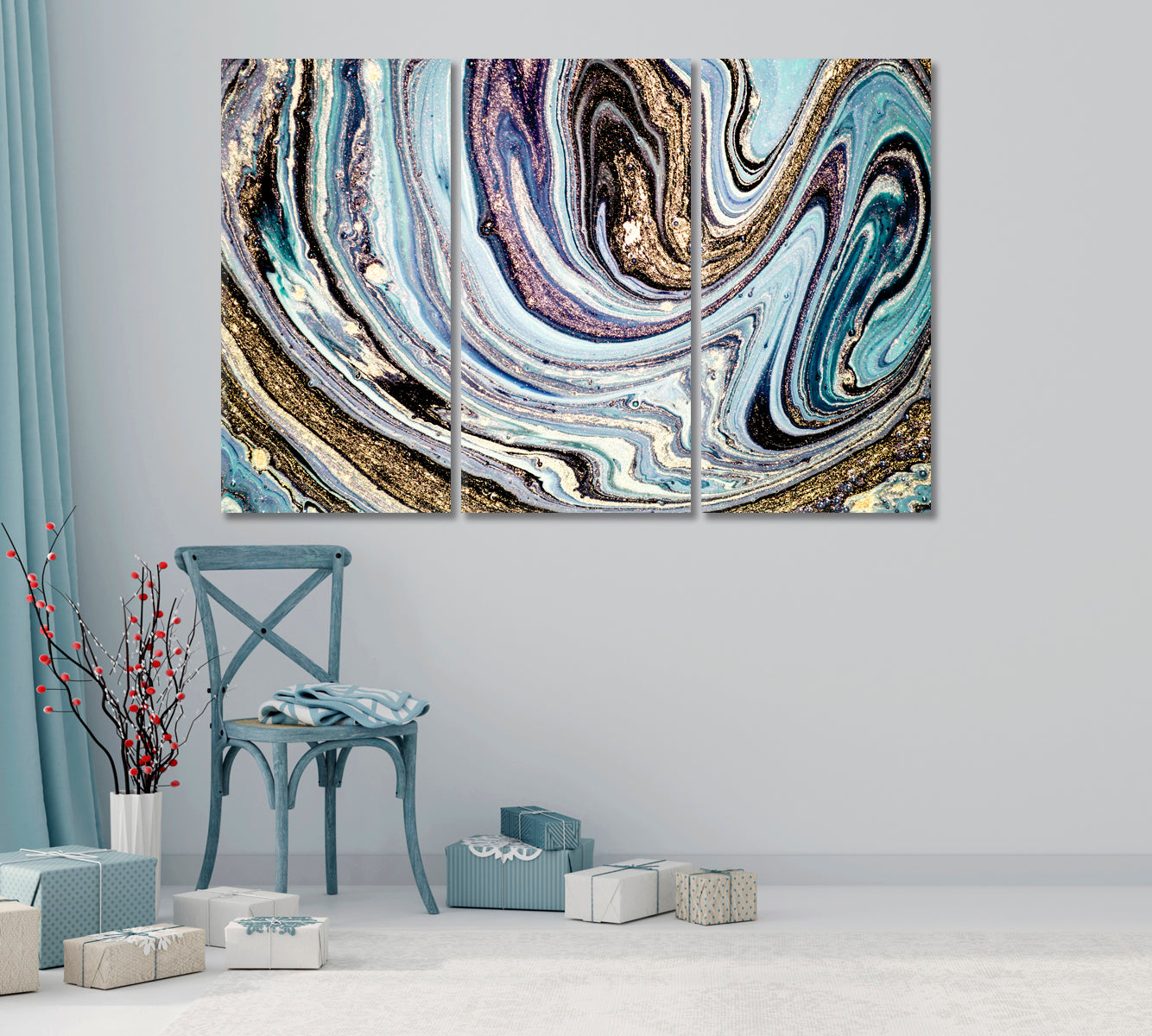 Blue Swirls of Marble Abstract Ripples of Agate Canvas Print-Canvas Print-CetArt-1 Panel-24x16 inches-CetArt