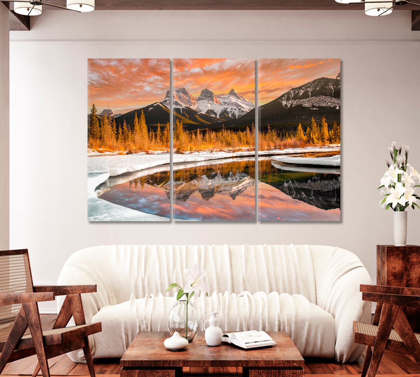 Three Sisters Mountains Landscape Alberta Canada Canvas Print-Canvas Print-CetArt-1 Panel-24x16 inches-CetArt