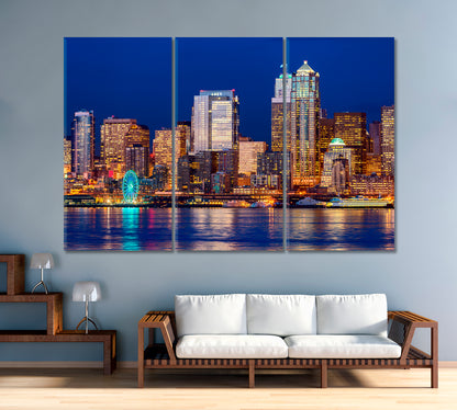 Night Illumination High Rise Buildings Seattle Washington Canvas Print-Canvas Print-CetArt-1 Panel-24x16 inches-CetArt