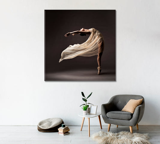 Flexible Ballerina in Delicate Silk Dress and Pointes Canvas Print-Canvas Print-CetArt-1 panel-12x12 inches-CetArt