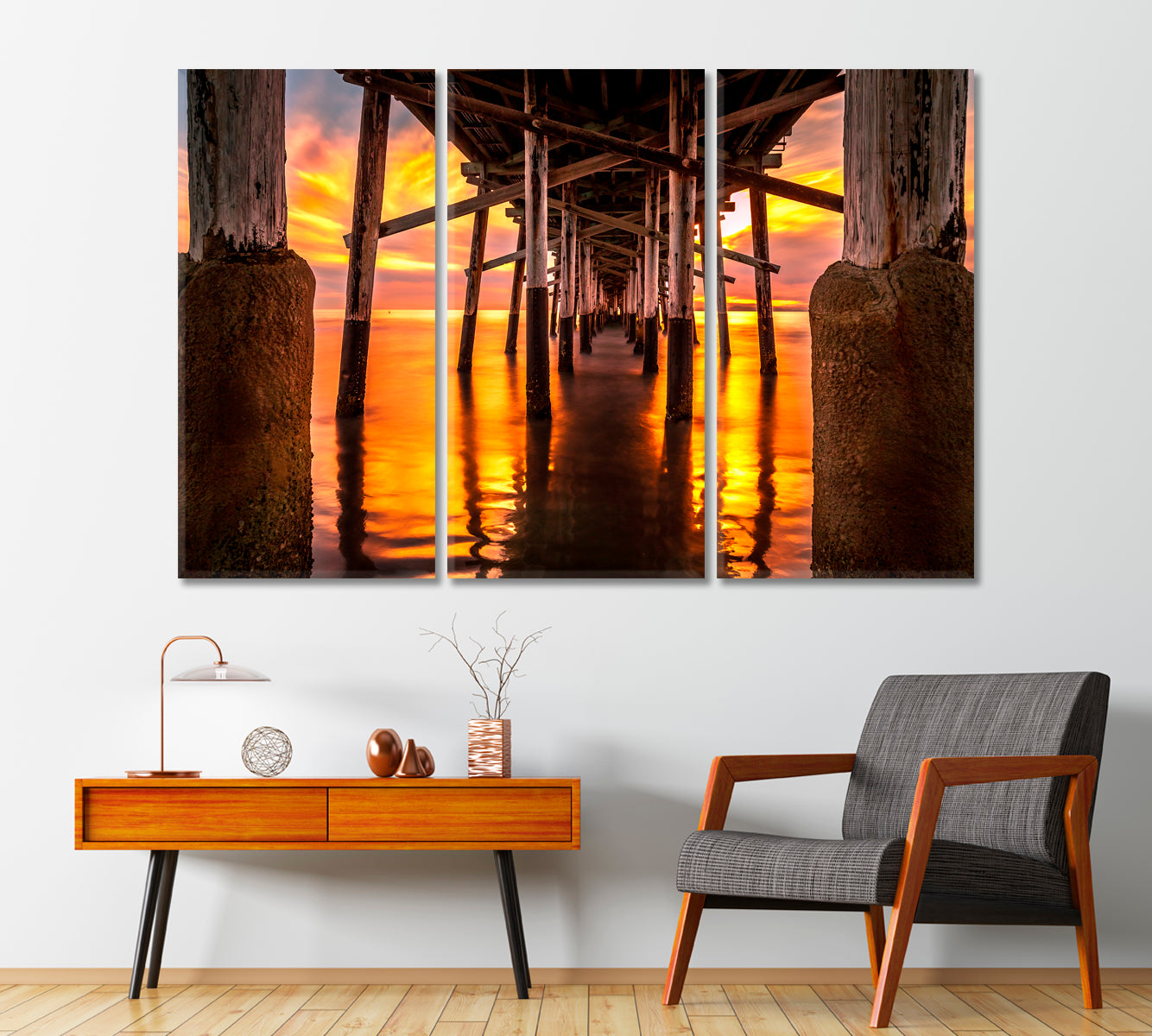 Under the Newport Beach Pier at Sunset Canvas Print-Canvas Print-CetArt-1 Panel-24x16 inches-CetArt