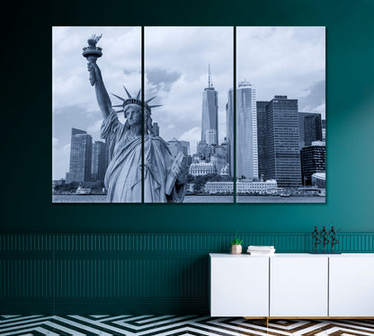 Statue of Liberty Overlooking Manhattan Canvas Print-Canvas Print-CetArt-1 Panel-24x16 inches-CetArt