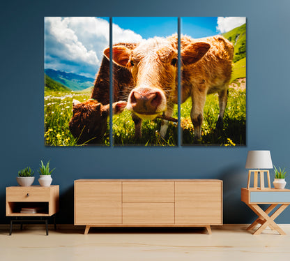 Cows Grazing on Alpine Meadow Canvas Print-Canvas Print-CetArt-1 Panel-24x16 inches-CetArt