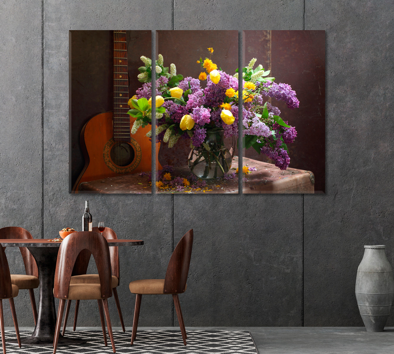 Still Life with Guitar and Magnificent Lilac Flowers Canvas Print-Canvas Print-CetArt-1 Panel-24x16 inches-CetArt