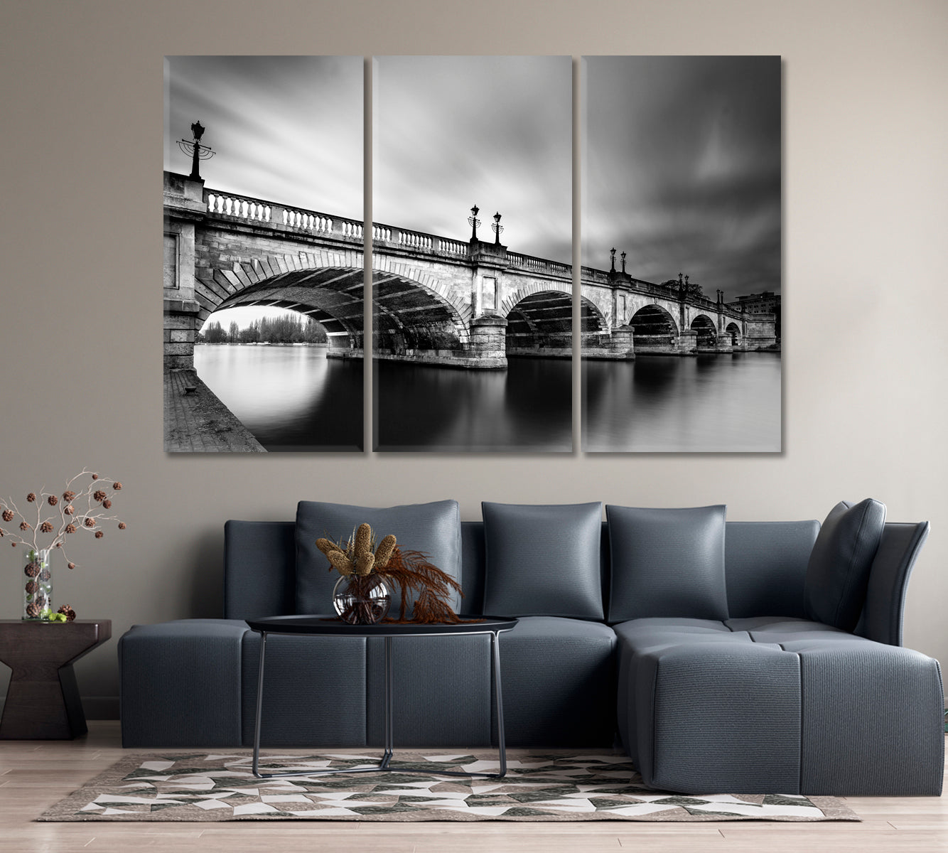 Black and White Kingston Bridge over River Thames England Canvas Print-Canvas Print-CetArt-1 Panel-24x16 inches-CetArt