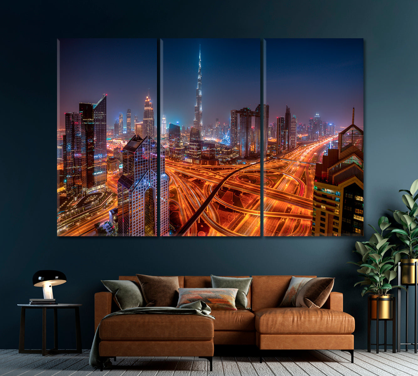 Dubai Illuminated Highway at Night Canvas Print-Canvas Print-CetArt-1 Panel-24x16 inches-CetArt