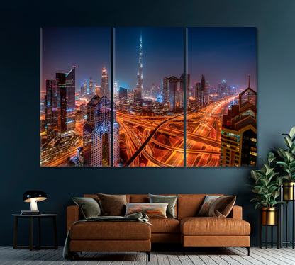 Dubai Illuminated Highway at Night Canvas Print-Canvas Print-CetArt-1 Panel-24x16 inches-CetArt