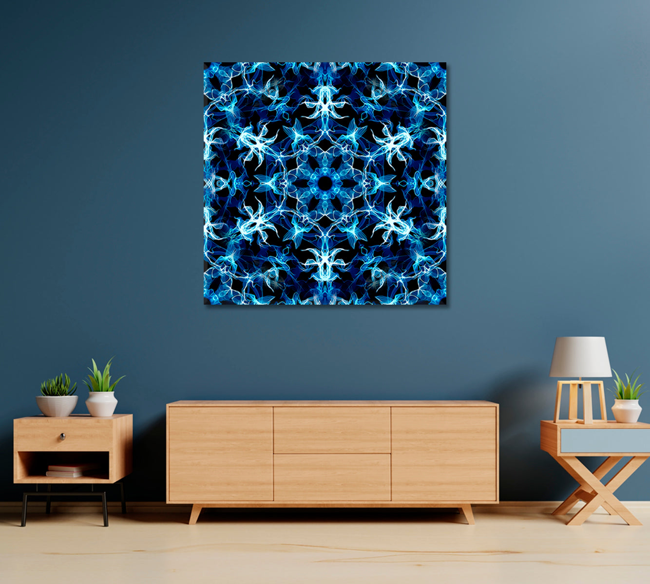 Abstract Blue Kaleidoscope Pattern Canvas Print-Canvas Print-CetArt-1 panel-12x12 inches-CetArt