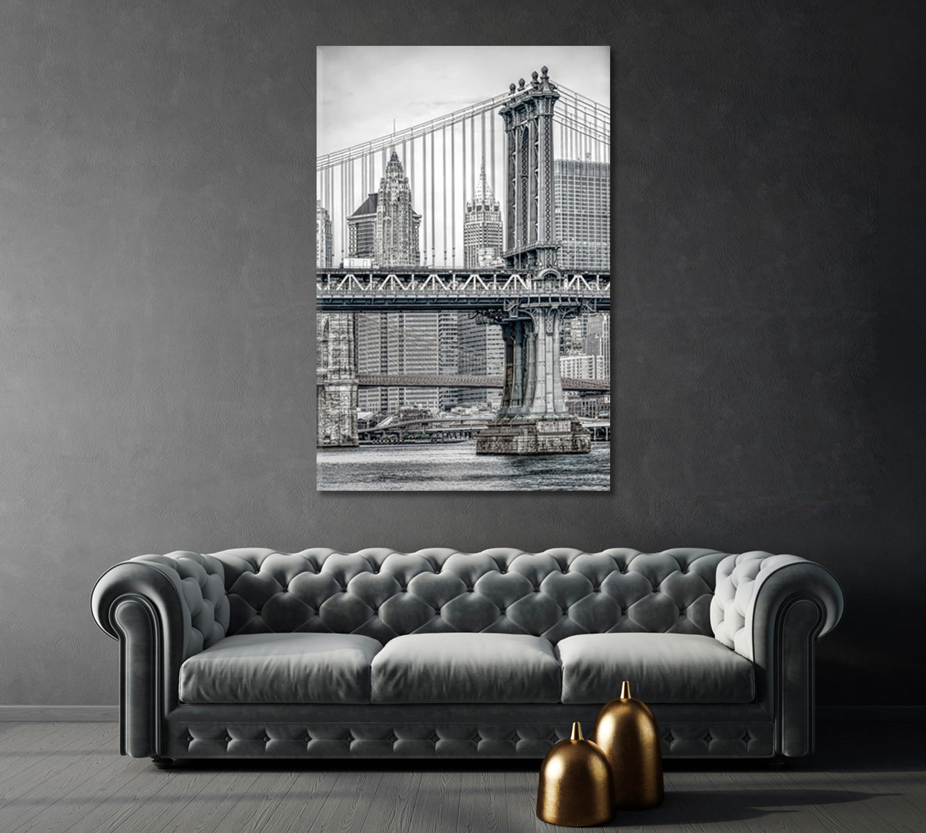 Manhattan Bridge New York in Black and White Canvas Print-Canvas Print-CetArt-1 panel-16x24 inches-CetArt