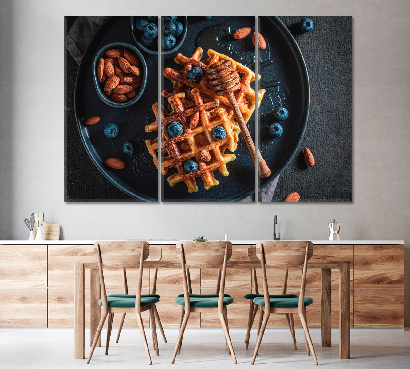 Belgian Waffles with Blueberries Honey and Almonds Canvas Print-Canvas Print-CetArt-1 Panel-24x16 inches-CetArt