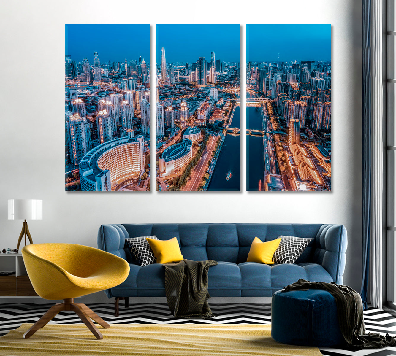 Tianjin City Building Skyline at Night Canvas Print-Canvas Print-CetArt-1 Panel-24x16 inches-CetArt