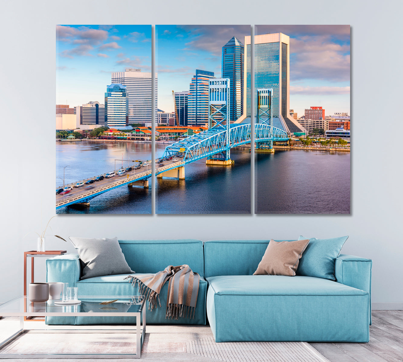 Skyscrapers Jacksonville and Blue Bridge Canvas Print-Canvas Print-CetArt-1 Panel-24x16 inches-CetArt