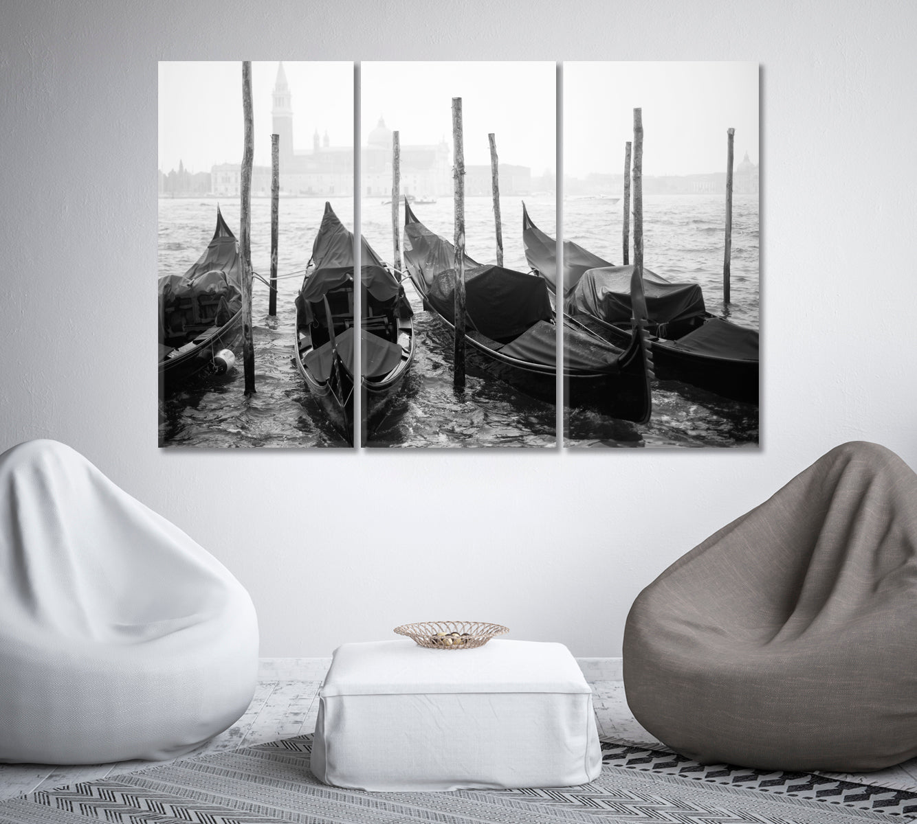 Gondolas on Grand Canal Venice Italy in Black and White Canvas Print-Canvas Print-CetArt-1 Panel-24x16 inches-CetArt