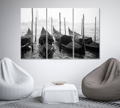 Gondolas on Grand Canal Venice Italy in Black and White Canvas Print-Canvas Print-CetArt-1 Panel-24x16 inches-CetArt