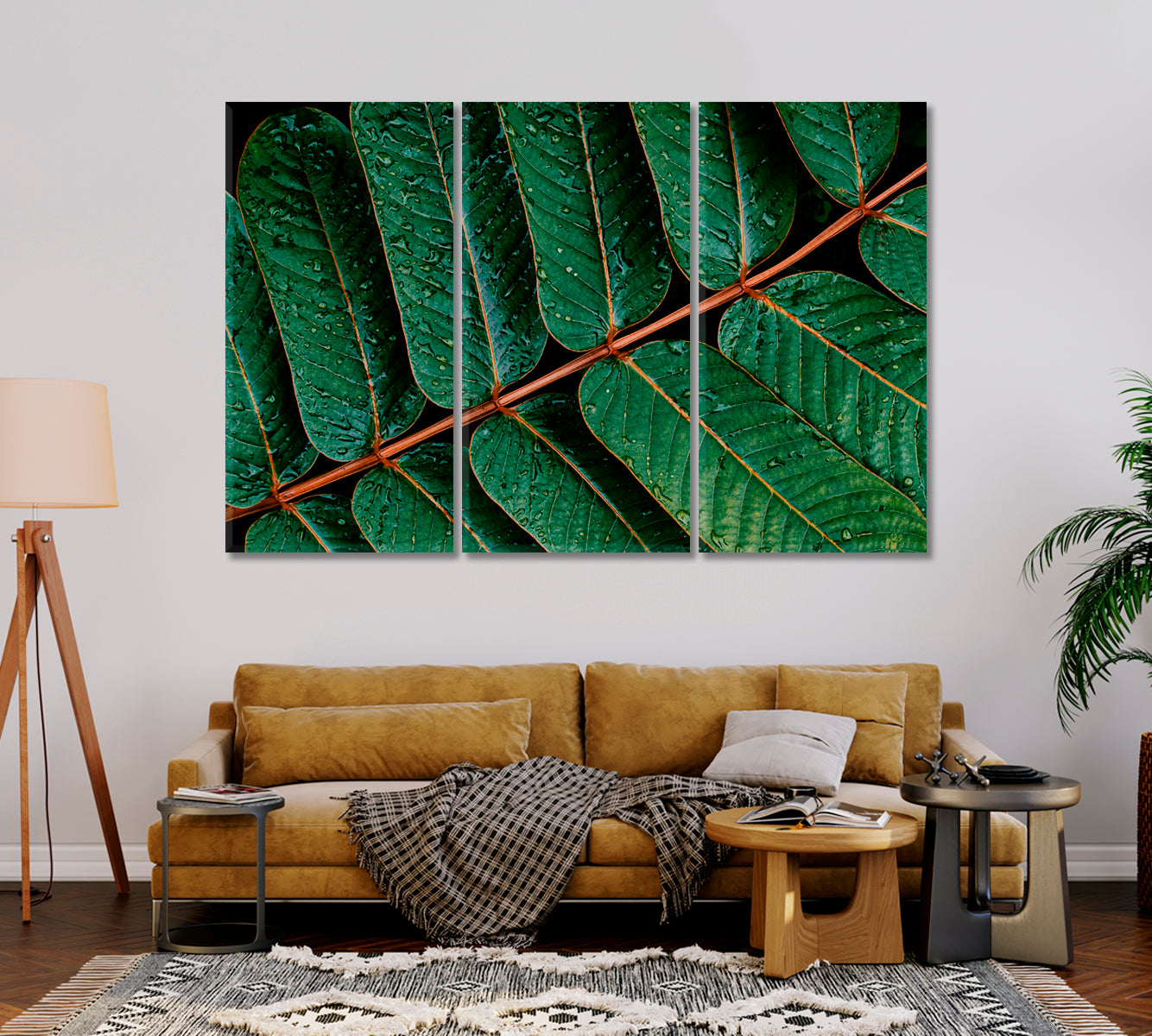 Water Drops on Tropical Green Leaves Canvas Print-Canvas Print-CetArt-1 Panel-24x16 inches-CetArt