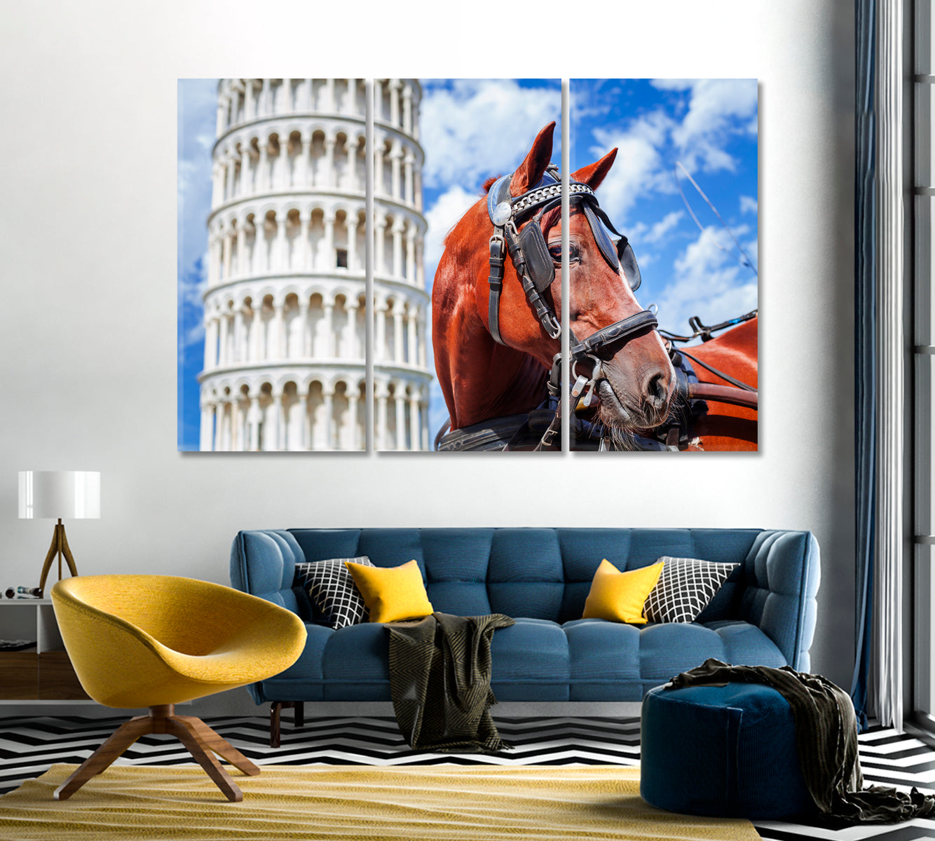 Horse and Leaning Tower of Pisa Canvas Print-Canvas Print-CetArt-1 Panel-24x16 inches-CetArt