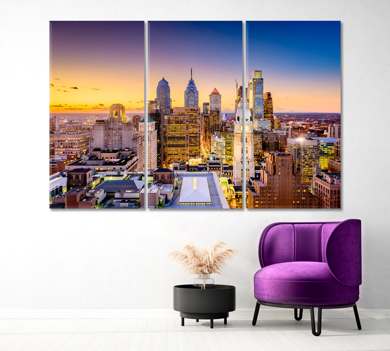 Philadelphia City at Dusk USA Canvas Print-Canvas Print-CetArt-1 Panel-24x16 inches-CetArt