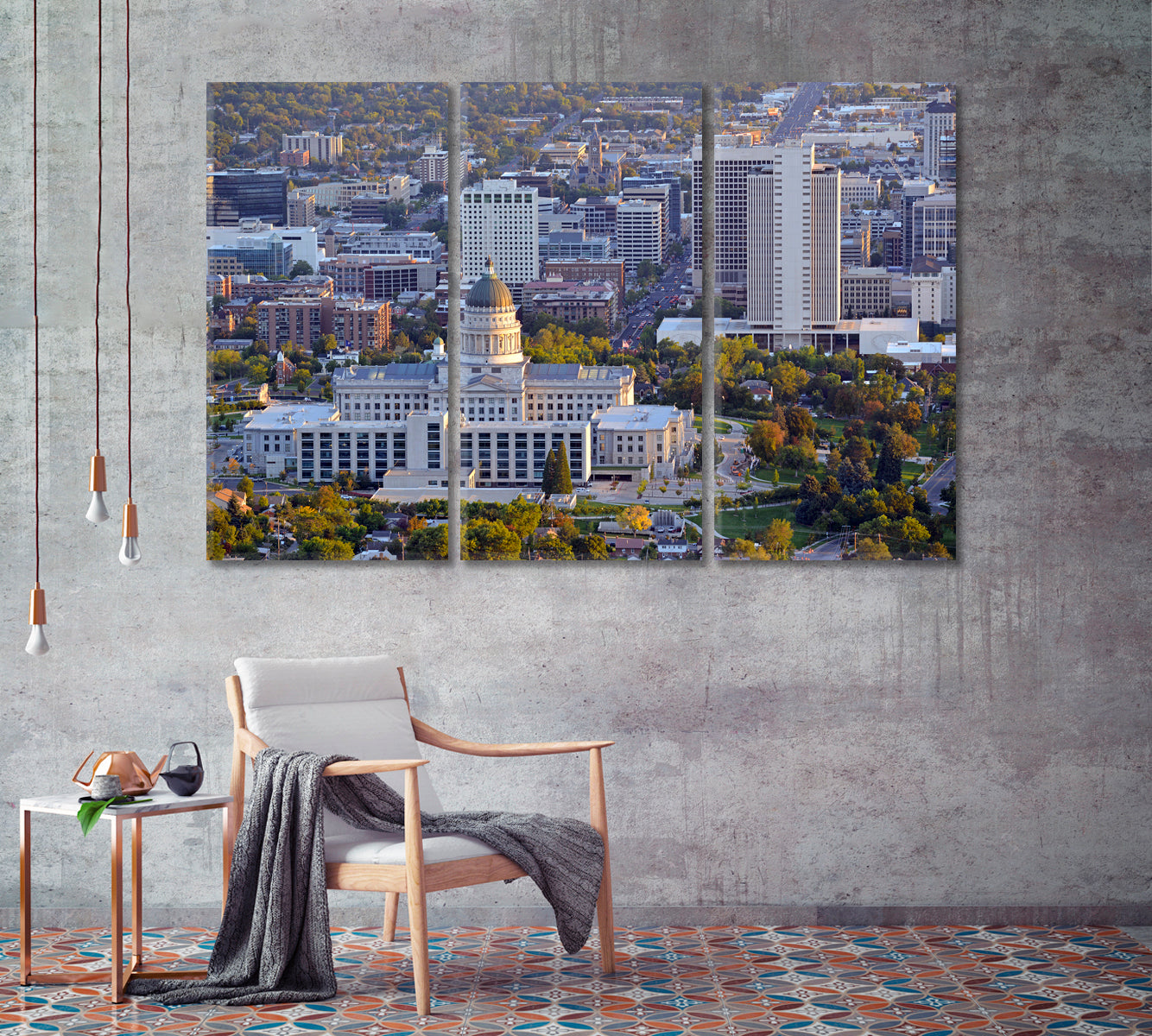 Salt Lake City Skyline with Capitol Building Utah Canvas Print-Canvas Print-CetArt-1 Panel-24x16 inches-CetArt