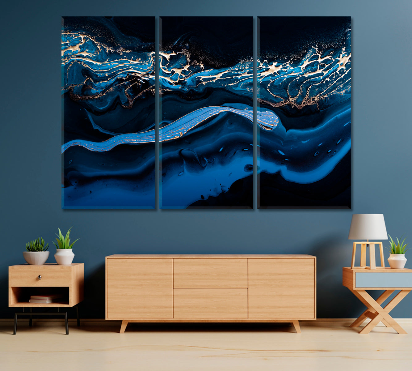 Fluid Abstract Blue Marble Wave Canvas Print-Canvas Print-CetArt-1 Panel-24x16 inches-CetArt