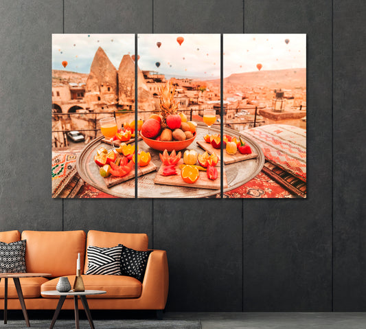 Turkish Breakfast with Cappadocia View and Flying Balloons Canvas Print-Canvas Print-CetArt-1 Panel-24x16 inches-CetArt