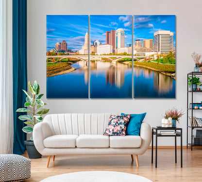 Columbus Skyscrapers and Scioto River Bridge Canvas Print-Canvas Print-CetArt-1 Panel-24x16 inches-CetArt